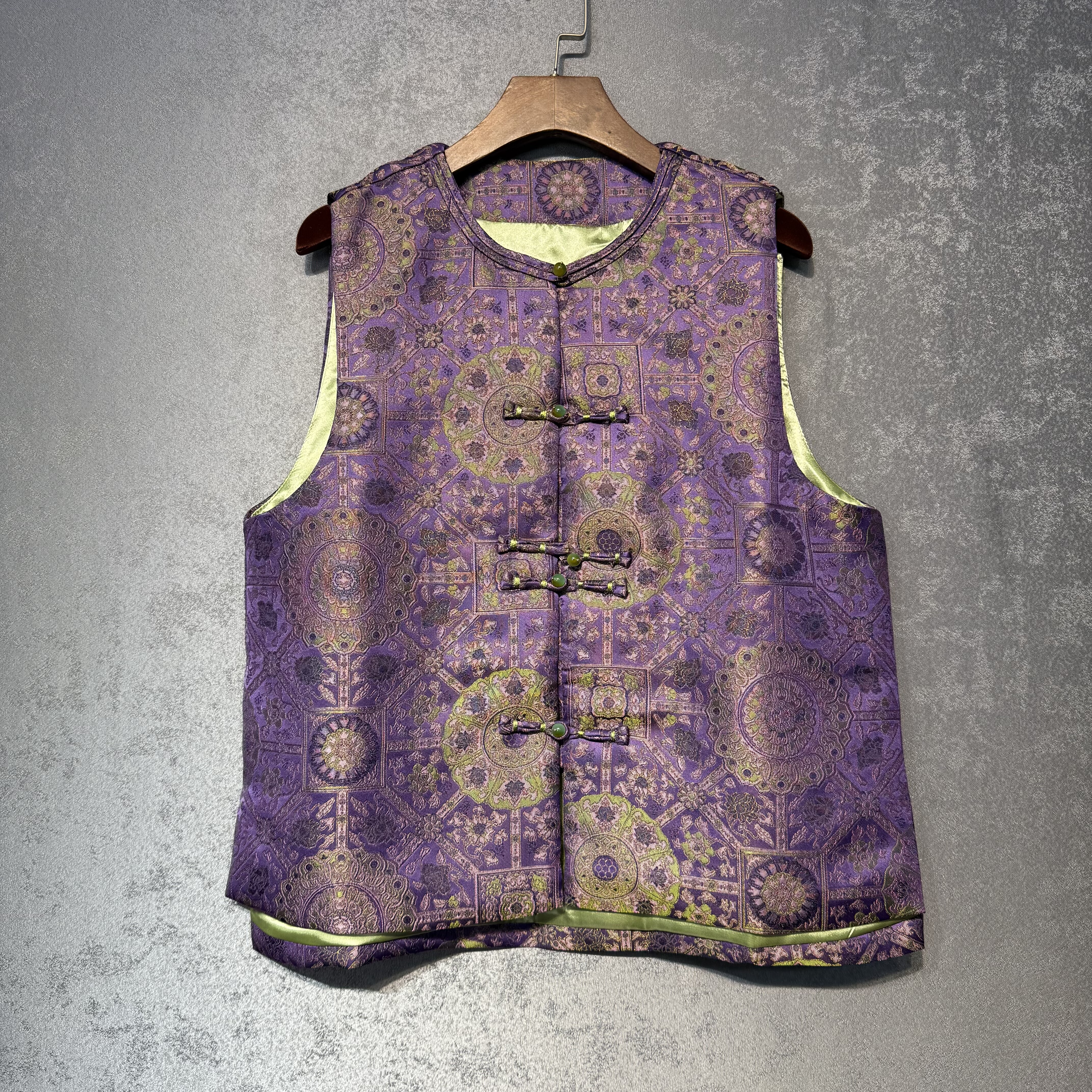 新中式 八达晕 重磅真丝织锦高级紫色圆领马甲外穿内搭洋气女坎肩