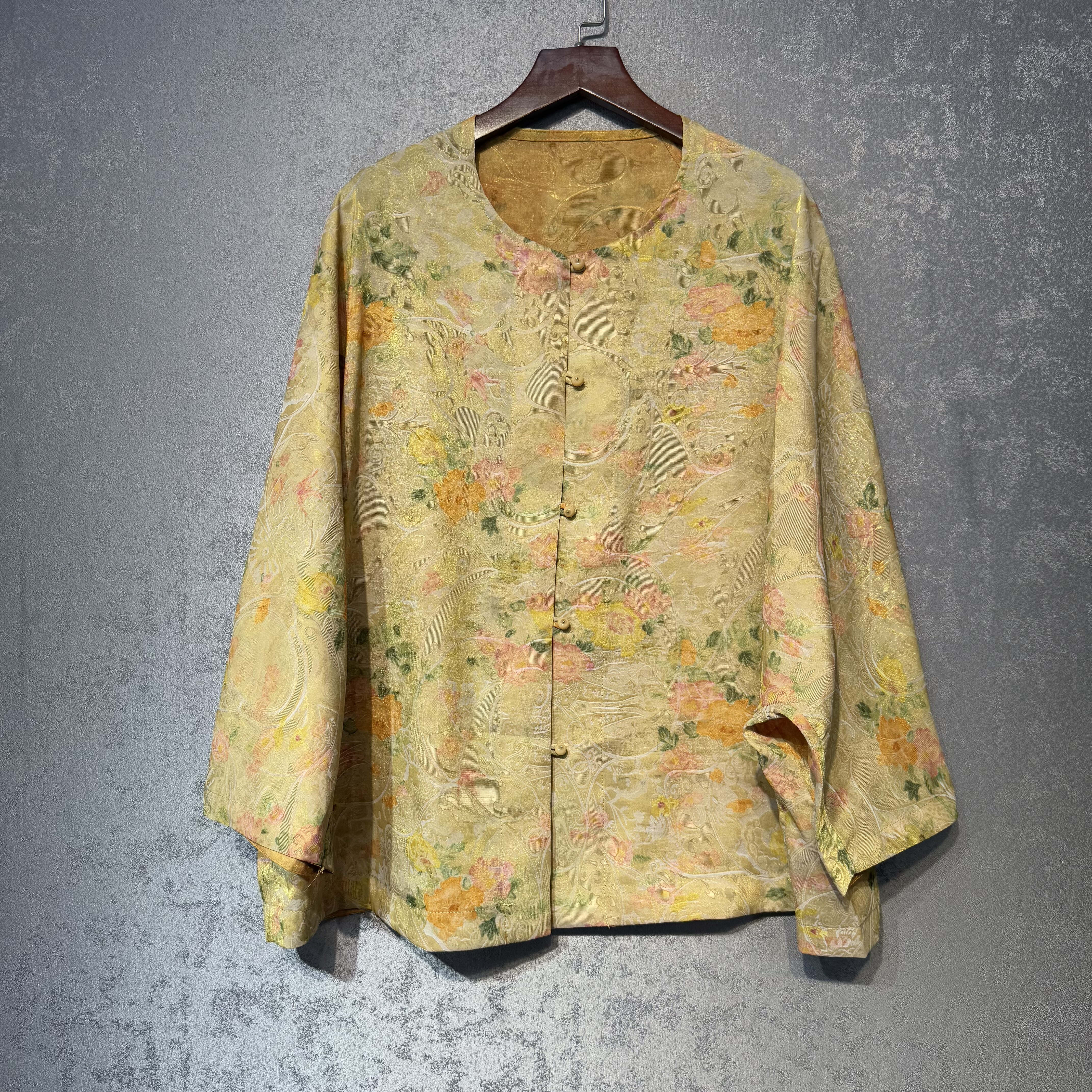 新中式国风【金陵韵】人丝浮光锦双面双穿落肩袖宽松版上衣外套女