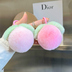 可爱獭兔毛小桃子汽车钥匙扣挂件毛绒球水蜜桃书包包皮草挂饰礼物