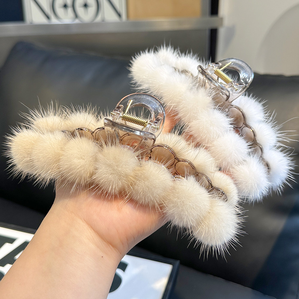 气质水貂毛发抓韩国可爱毛绒发夹