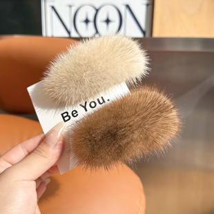 ins水貂毛毛发卡韩国简约纯色皮草bb卡边夹可爱毛绒发夹网红头饰