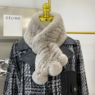 韩国冬季 真獭兔毛围巾双面加厚保暖皮草毛绒围脖毛毛球球毛领子女