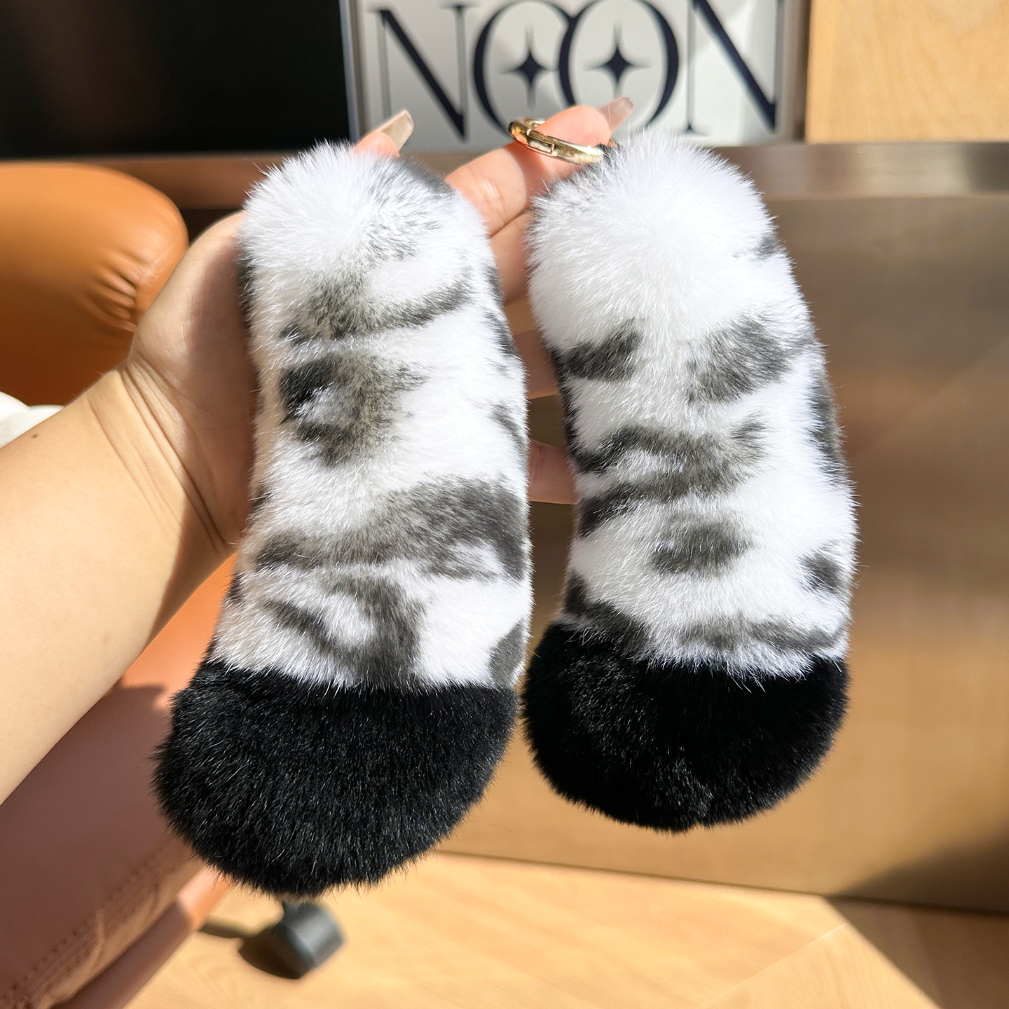 雪豹尾巴可爱真獭兔毛汽车钥匙扣