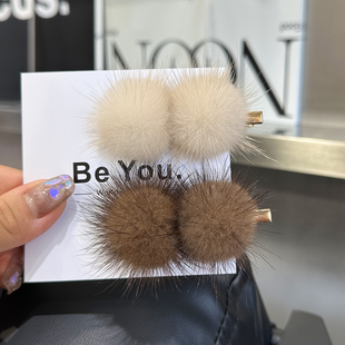 可爱水貂毛刘海抓夹侧边发卡碎发头饰秋冬公主发夹边夹毛毛发饰女