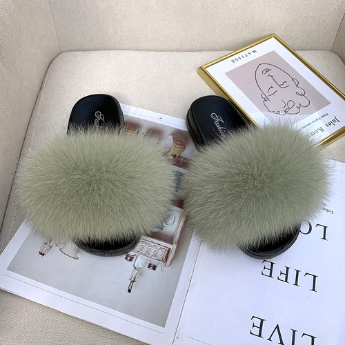 春夏舒适软底防滑皮草居毛拖鞋
