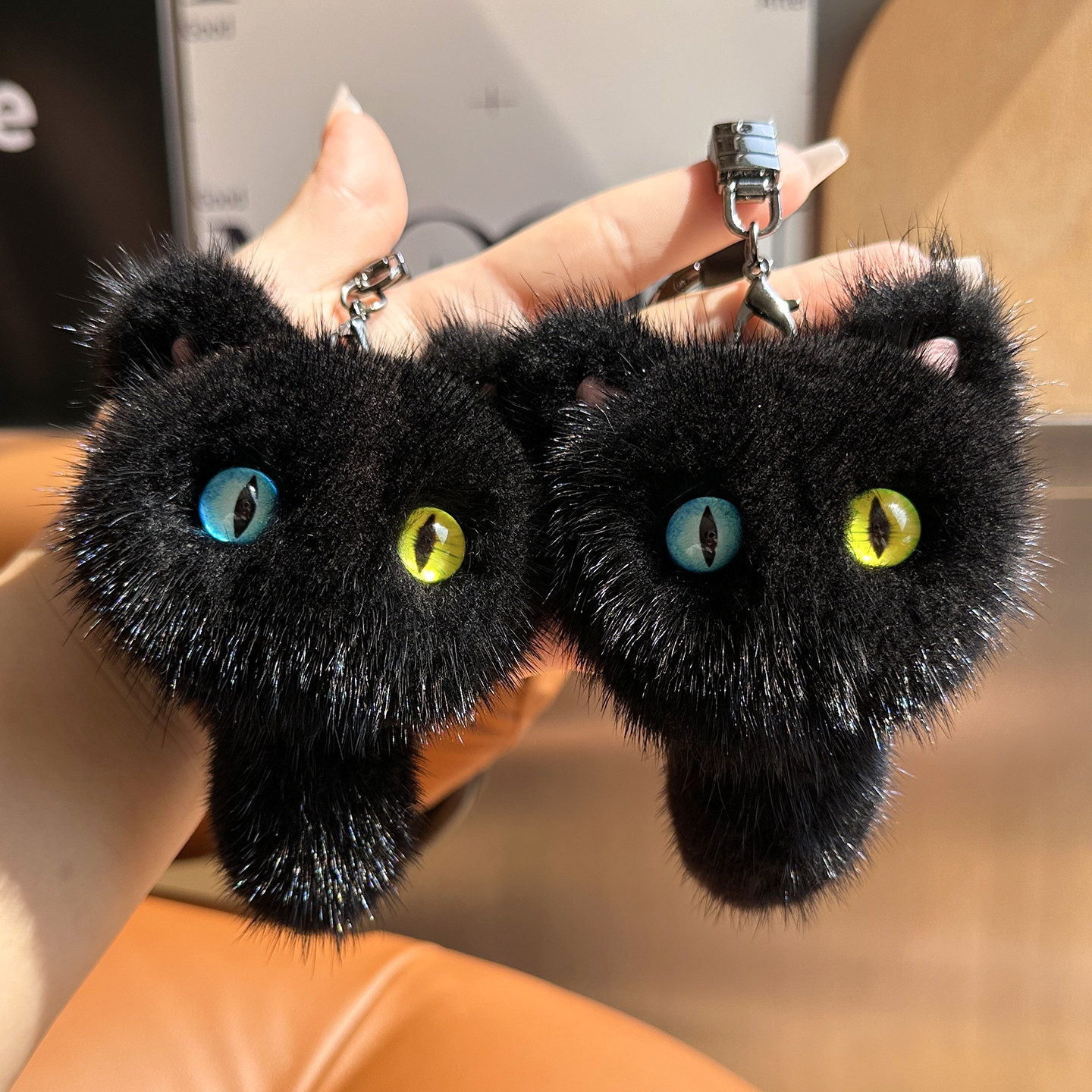 可爱水貂毛猫咪汽车钥匙扣黑煤球公仔玩偶包包书包挂饰毛绒球礼物