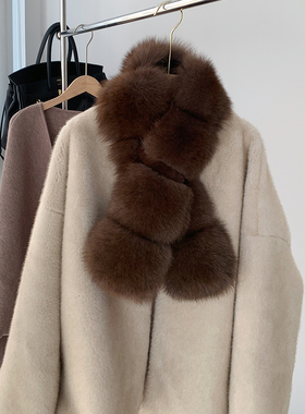 新款气质狐狸毛皮草围巾交叉仿紫貂毛秋冬季保暖裘皮围脖毛领女