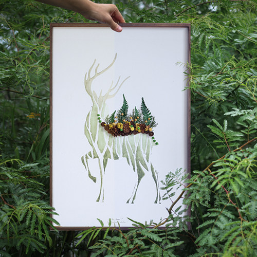 种籽造物鹿野植物手作画