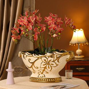 陶瓷花盆落地高脚宽口径奢华客厅电视柜盘花器花瓶大号插花摆件