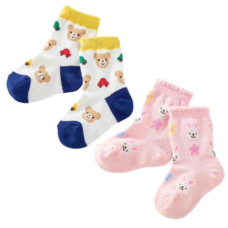 日本潮牌童装儿童可爱袜子男女童卡通小熊小兔字母刺绣提花中筒袜