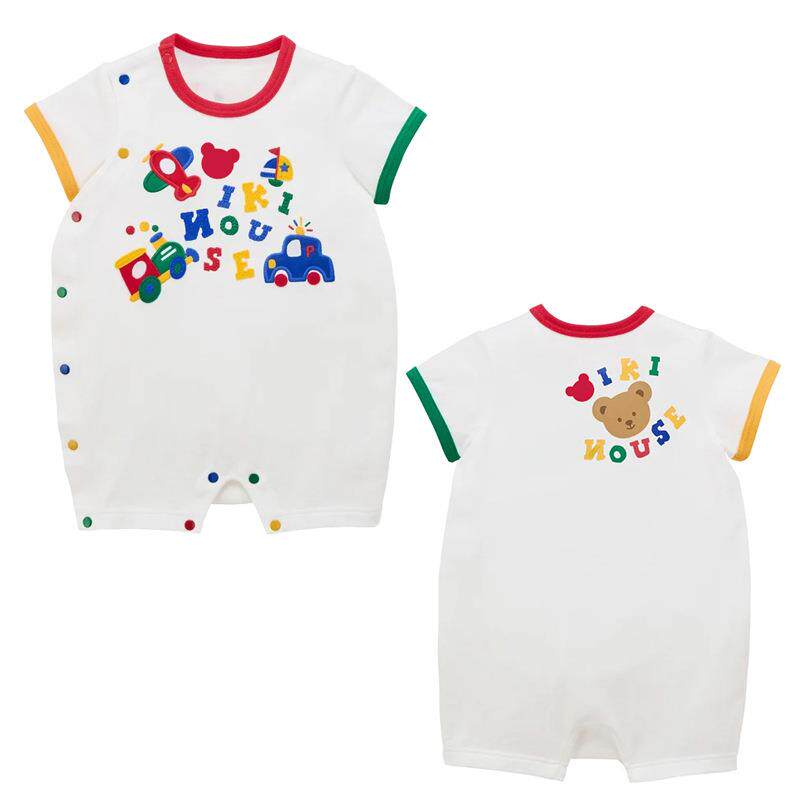 日本潮牌宝宝夏季哈衣日系男女儿童卡通可爱小熊工程车连体衣爬服