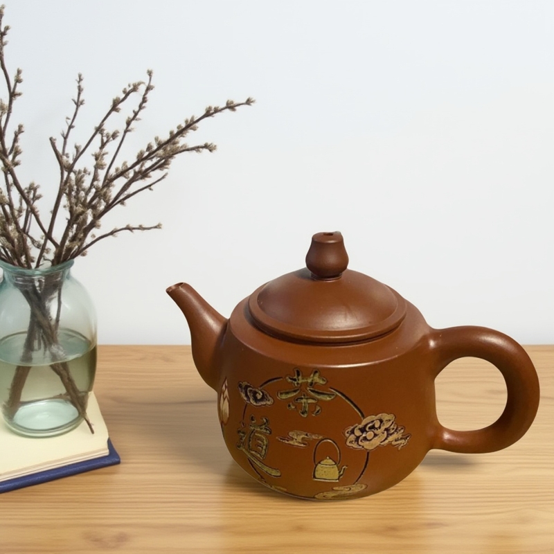 茶道 清水泥紫砂壶纯手工雕刻茶壶名家大师全手工功夫茶具套装新