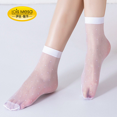 LM3双装脚尖加固白色点点短丝袜