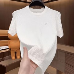 2025新款夏季薄款肌理感纯色圆领男士短袖时尚半袖百搭轻奢T恤男
