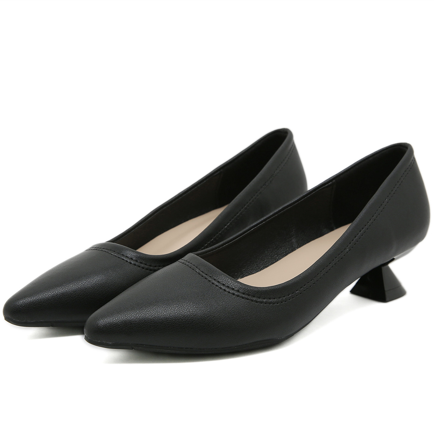 低跟单鞋女真皮黑色工作鞋