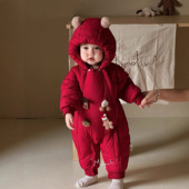 冬季 女宝宝羽绒服婴儿连体红色满月周岁礼服婴幼儿外出新生儿C21