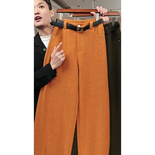 加厚高腰抗皱显瘦休闲弯刀裤 2025新款 子 女秋冬季 南瓜橙羊毛阔腿裤
