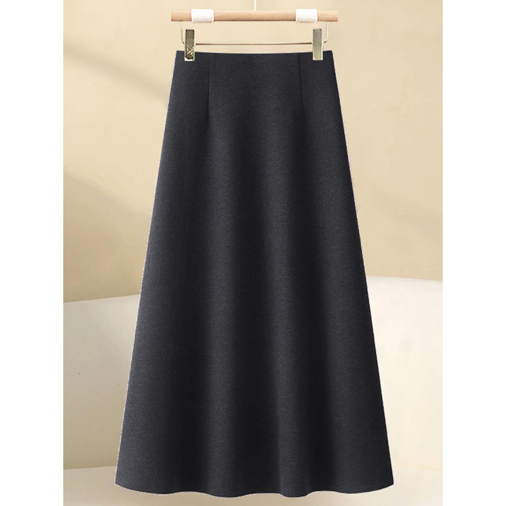 羊毛呢半身裙女士2025秋冬季新款高腰遮跨a字中长款深灰色伞裙子