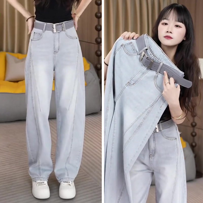 莫兰迪灰弯刀牛仔裤女2025新款夏季高腰显瘦薄款窄版香蕉镰刀裤子