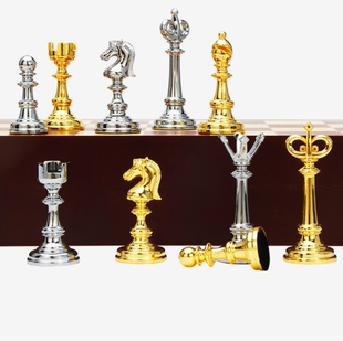 象棋金属国际象棋套装折叠棋盘学生儿童大号古铜色棋送礼摆送双后