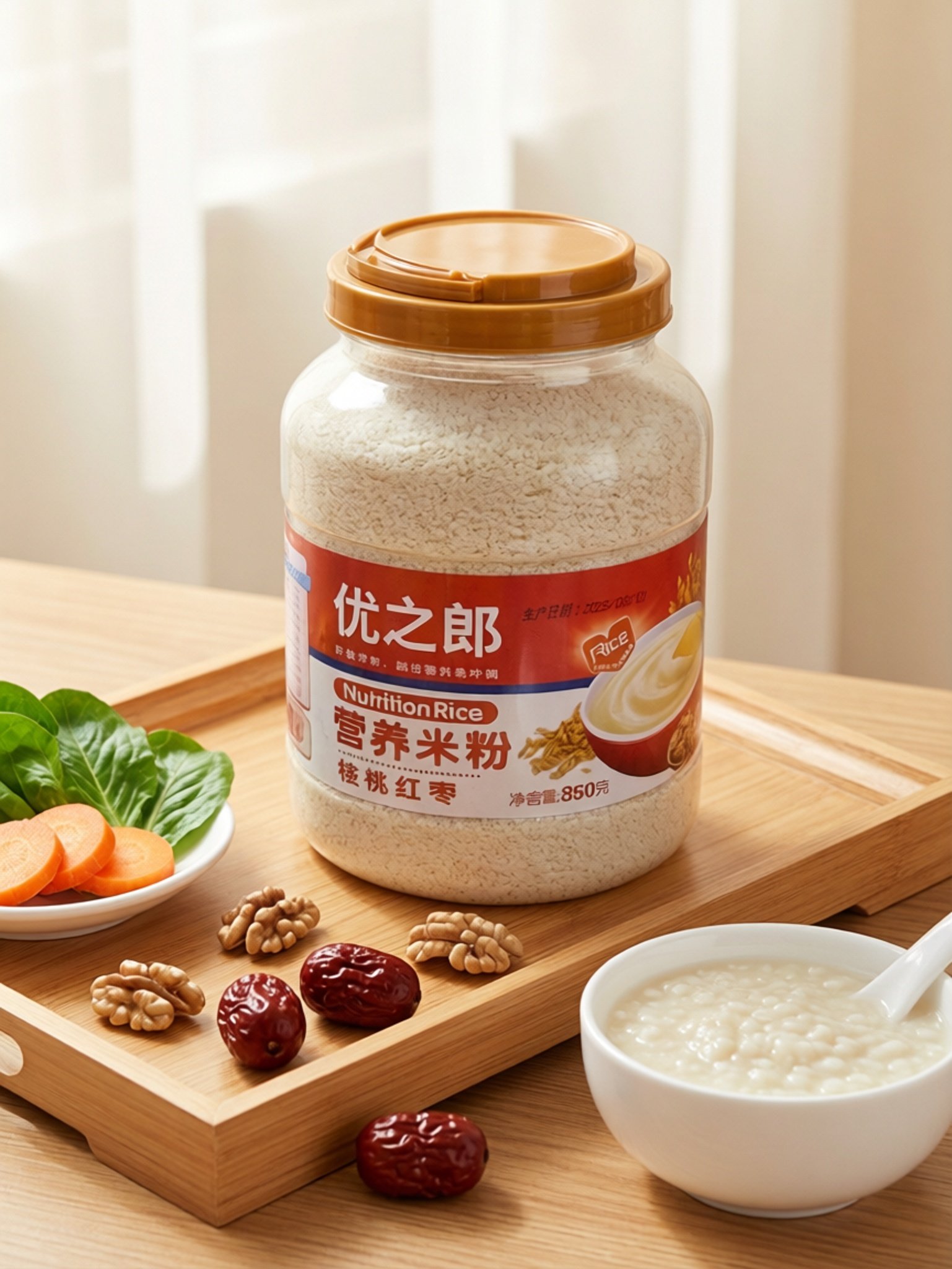 优之郎核桃红枣营养米粉胡萝卜果蔬即冲即食冲饮冲调罐/850克