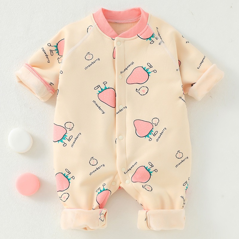 婴儿加绒连体衣加厚牛奶绒保暖衣新生儿衣服宝宝秋冬哈衣爬服内衣