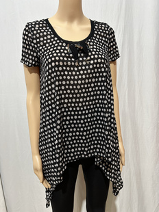 T恤女短袖2024夏季新款修身百搭黑底白点套头圆领打底上衣