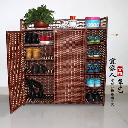 包邮藤编特大容量鞋柜简易实木鞋架编织鞋柜多层家用藤编鞋柜特价