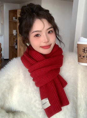 秋冬小清新男女小标围巾简约时尚