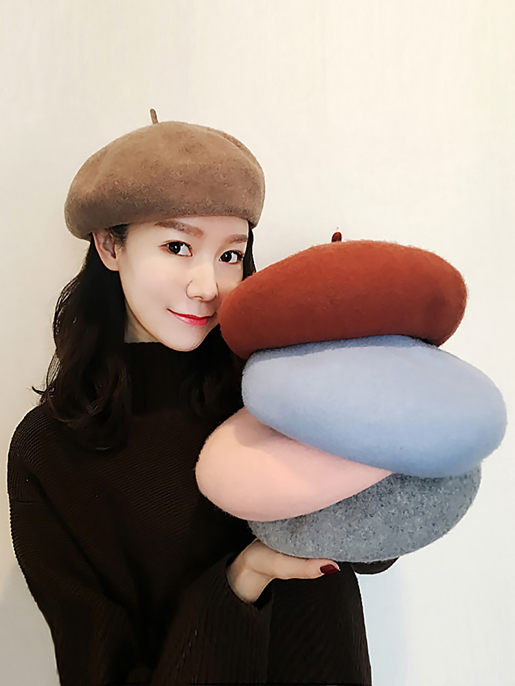 羊毛网红贝雷帽女2022新款韩版日系爆款秋冬画家帽子女甜美可爱潮