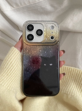 玻璃纹小黑猫适用于苹果IPHONE17PROMAX手机壳16pm新款15超火14不会撞壳可爱防摔硅胶超好看巨漂亮外壳