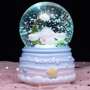 星空萌宠玉桂狗水晶球自动飘雪音乐盒灯光八音盒生日圣诞闺蜜礼物