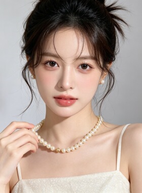 奶油金珍珠项链女金球烫钻磁吸扣轻奢高级感干枯玫瑰淡黄色锁骨链