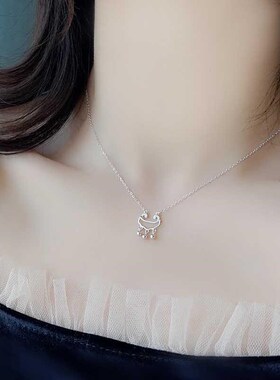 长命锁项链女 个性复古风一生锁爱礼物流苏铃铛坠平安锁钛钢锁骨