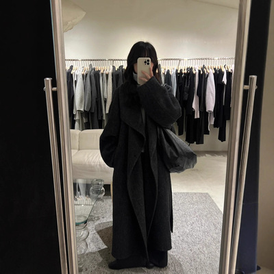 大翻领加长款2025秋冬新款慵懒风双面羊绒大衣女气质羊毛呢子外套