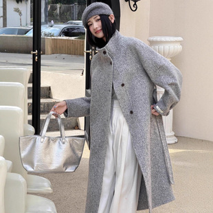 秋冬新款双面羊毛大衣女2025新苏力羊绒长款轻奢优雅女士立领系带