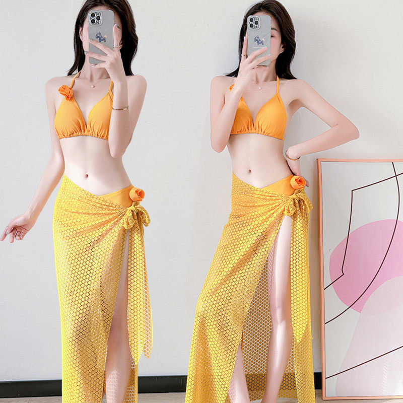 bikini分体长裙沙滩海岛度假游泳衣女新比基尼三件套性感泡温泉夏