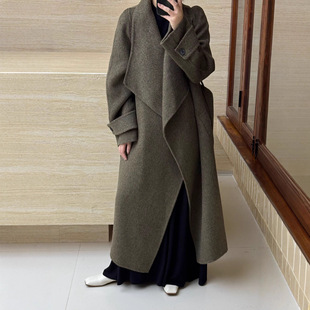 25秋冬新款双面羊毛大衣女气质大翻领慵懒扩版立领系带羊绒呢外套