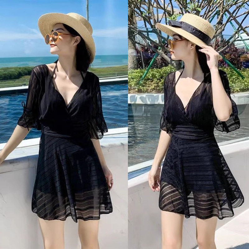 泳衣女裙式连体大码胖MM遮肉显瘦韩版ins风时尚露背温泉新款泳装