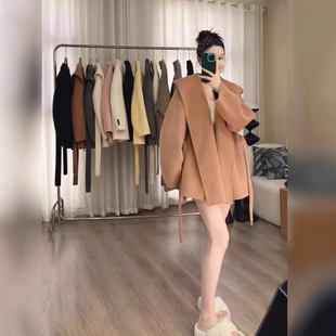 小个子双面羊绒大衣女2025秋冬新款韩系短款连帽加厚羊毛呢外套