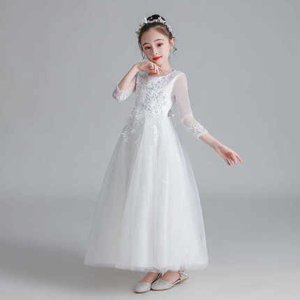 公主裙女童蓬蓬纱2024年春秋新款长袖洋气儿童礼服演出服连衣裙子