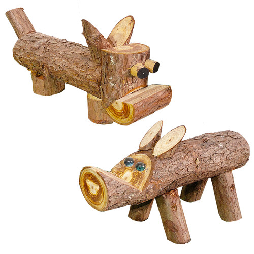 小型创意木头小猪原木手工制作木偶农田稻田主题劳动者背景木头