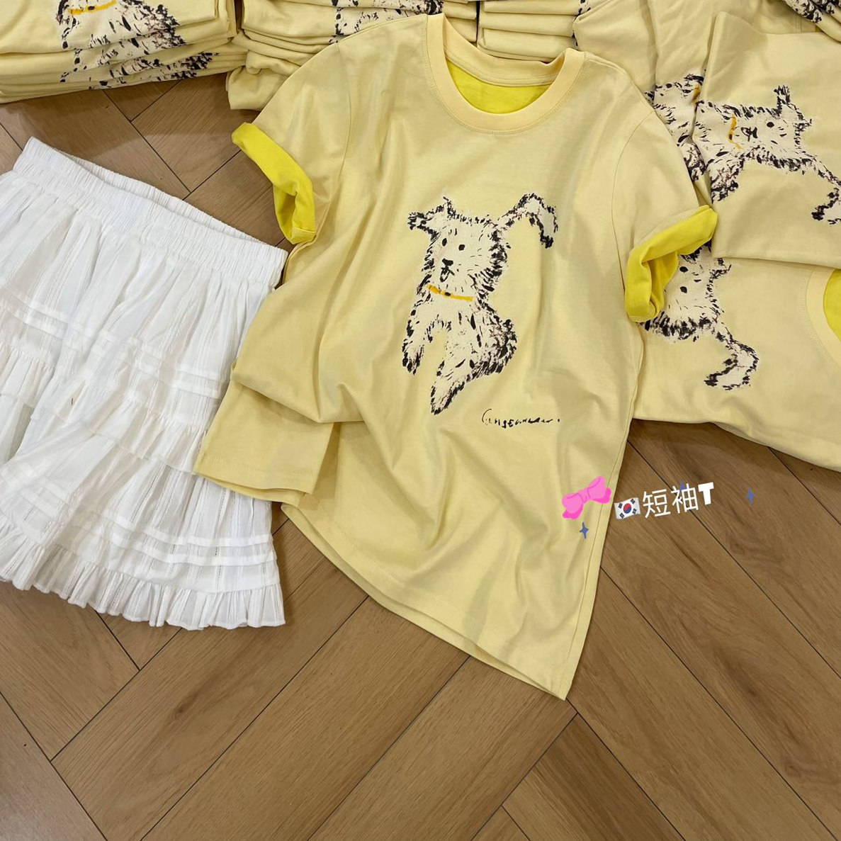 欧洲站025夏款圆领宽松显瘦卡通小狗印花短袖T恤设计款小众女上衣