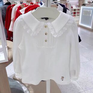 秋季新装小熊款女童翻领洋气纯棉休闲打底衫中大童休闲百搭长袖衣