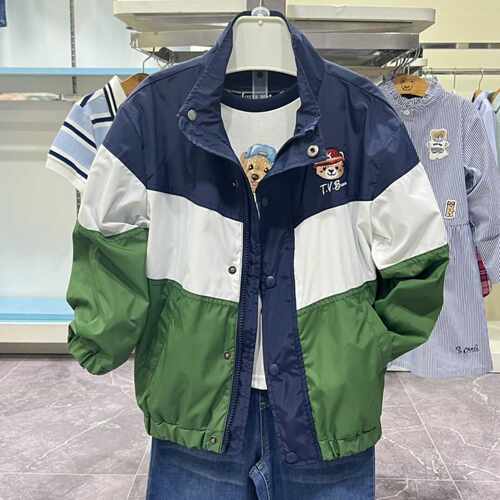 小熊童装春秋款男童拼接洋气夹克