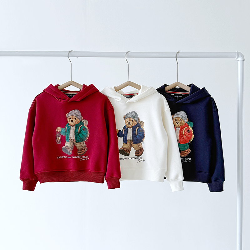 小熊童装25秋冬新款男童加绒连帽卫衣中大童休闲百搭洋气上衣外套