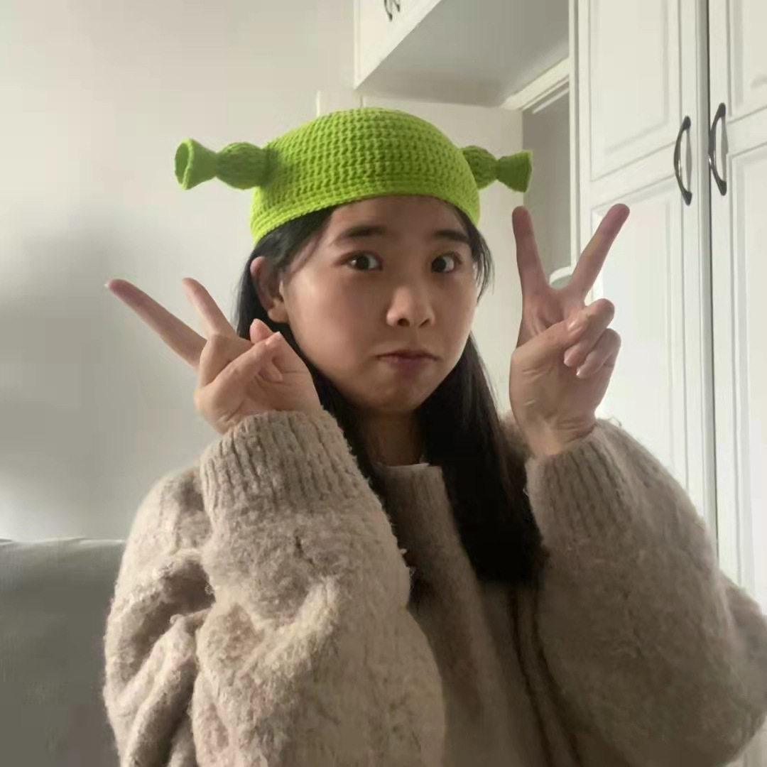 痞幼抖音同款 可爱超萌怪物史莱克手工编织针织毛线男女秋冬帽子