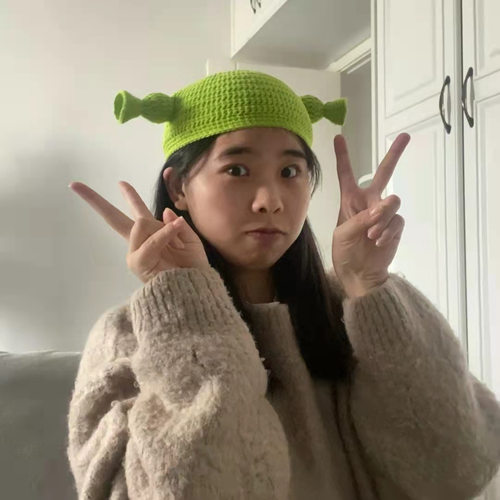 痞幼抖音同款 可爱超萌怪物史莱克手工编织针织毛线男女秋冬帽子