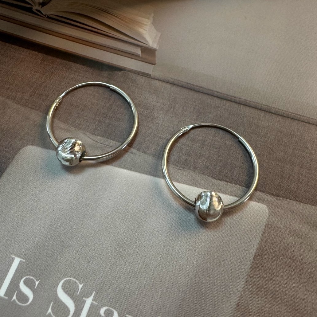 流光珠耳圈】通体925纯银镀白金细耳环可拆分耳坠女简约素圈串珠