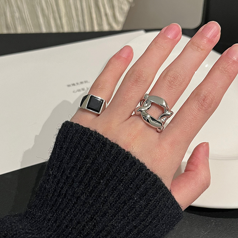 方形黑色尾戒通体925纯银